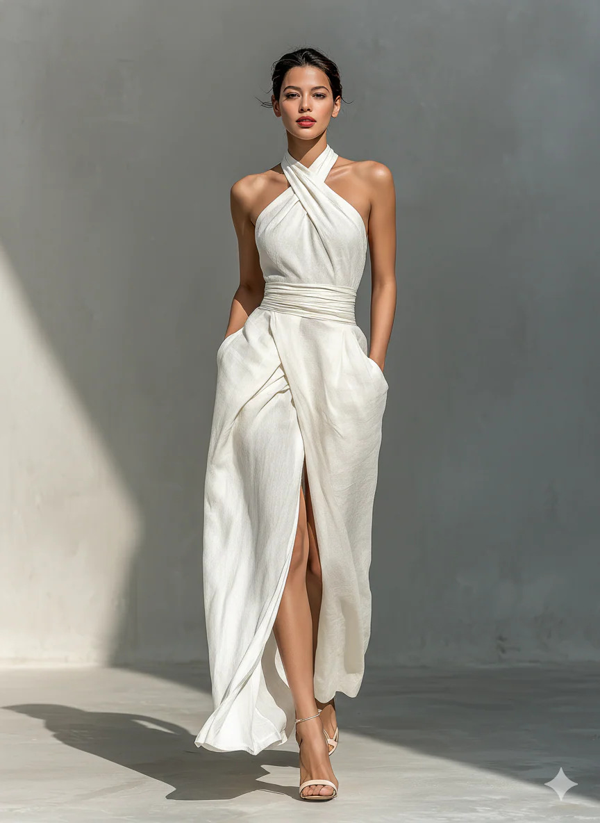 2026 Summer New Women's Sleeveless Elegant Slim Fit Pure White Dress