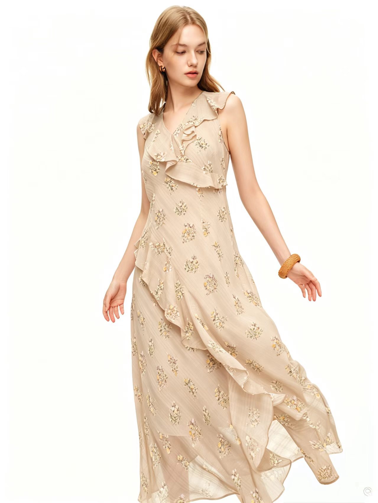 2026 Summer V-neck Elegant Floral Backless Sleeveless Dress image 5