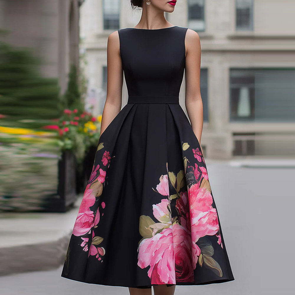 2026 Spring/Summer Independent Website Hot Selling New Sleeveless Floral Waist-cinching Pleated Dress for Women image 1